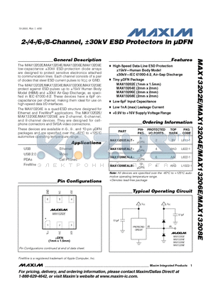 MAX13206EALA+ datasheet - 2-/4-/6-/8-Channel, a30kV ESD Protectors in lDFN