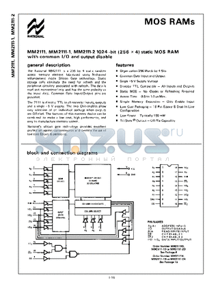 MM2111-2 datasheet - 1024-bit (256 x 4) static MOS RAM with common  I/O and output disable