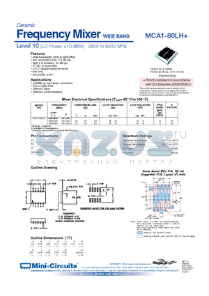 MCA1-80LH datasheet - Frequency Mixer wide bacd Level 10 (LO Power 10dBm) 2800 to 8000 MHz
