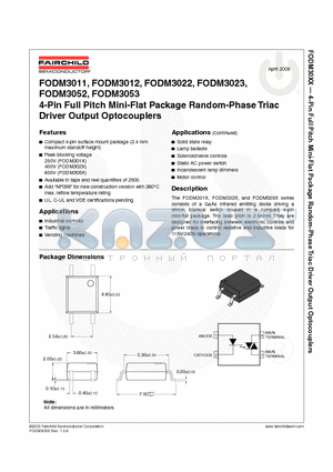 FODM3012 datasheet - 4-Pin Full Pitch Mini-Flat Package Random-Phase Triac Driver Output Optocouplers