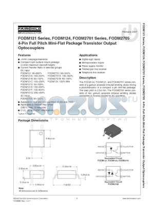 FODM2701 datasheet - 4-Pin Full Pitch Mini-Flat Package Transistor Output Optocouplers