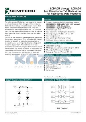 LCDA05.TBT datasheet - Low Capacitance TVS Diode Array For High-Speed Data Interfaces