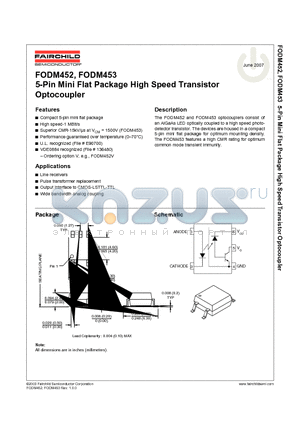 FODM453 datasheet - 5-Pin Mini Flat Package High Speed Transistor Optocoupler