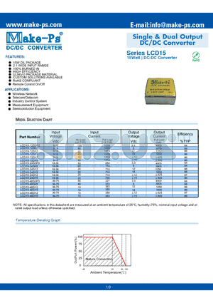 LCD15-48S15 datasheet - Single & Dual Output DC/DC Converter