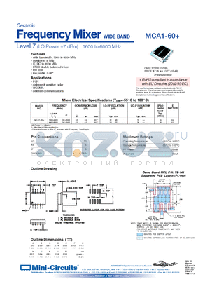 MCA1-60+ datasheet - Ceramic Frequency Mixer WIDE BAND