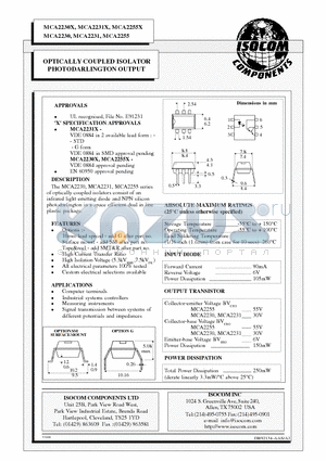 MCA2231X datasheet - OPTICALLY COUPLED ISOLATOR PHOTODARLINGTON OUTPUT