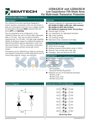 LCDA12C-8 datasheet - Low Capacitance TVS Diode Array For Multi-mode Transceiver Protection