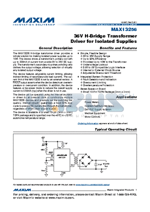MAX13256ATB datasheet - 36V H-Bridge Transformer Driver for Isolated Supplies Integrated System Protection