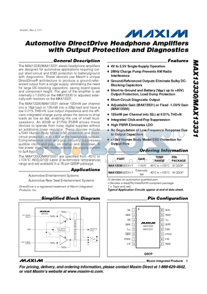 MAX13331GEET datasheet - Automotive DirectDrive Headphone Amplifiers with Output Protection and Diagnostics