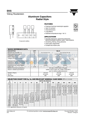 EKS00GG222O00 datasheet - Aluminum Capacitors Radial Style