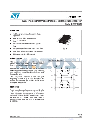 LCDP1521RL datasheet - Dual line programmable transient voltage suppressor for SLIC protection