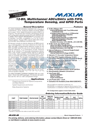 MAX1340 datasheet - 12-Bit, Multichannel ADCs/DACs with FIFO, Temperature Sensing, and GPIO Ports