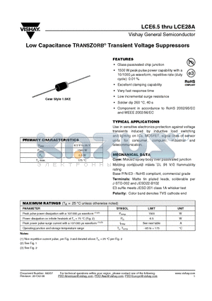 LCE10 datasheet - Low Capacitance TRANSZORB^ Transient Voltage Suppressors