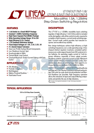 LT1767EMS8E-3.3 datasheet - Monolithic 1.5A, 1.25MHz Step-Down Switching Regulators