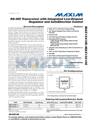 MAX13410E datasheet - RS-485 Transceiver with Integrated Low-Dropout Regulator and AutoDirection Control
