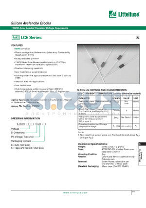 LCE10A datasheet - Silicon Avalanche Diodes - 1500W Axial Leaded Transient Voltage Supressors