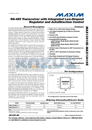 MAX13415E datasheet - RS-485 Transceiver with Integrated Low-Dropout Regulator and AutoDirection Control
