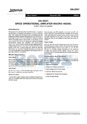 MM2541 datasheet - SPICE OPERATIOANAL AMPLIFIER MACRO MODEL