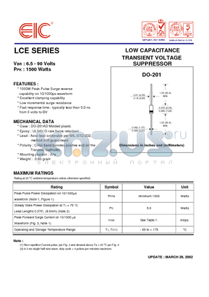 LCE11 datasheet - LOW CAPACITANCE TRANSIENT VOLTAGE SUPPRESSOR