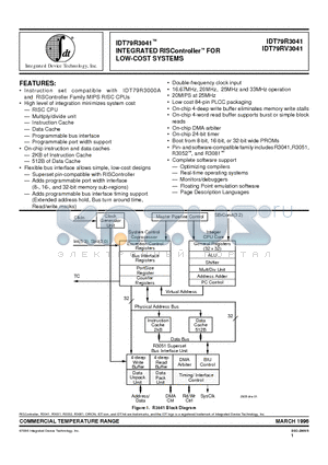 IDT79RV3041-16 datasheet - INTEGRATED RISController FOR LOW-COST SYSTEMS