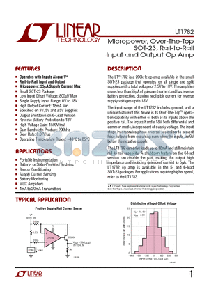 LT1782 datasheet - Micropower, Over-The-Top SOT-23, Rail-to-Rail Input and Output Op Amp