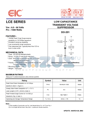LCE11A datasheet - LOW CAPACITANCE TRANSIENT VOLTAGE SUPPRESSOR