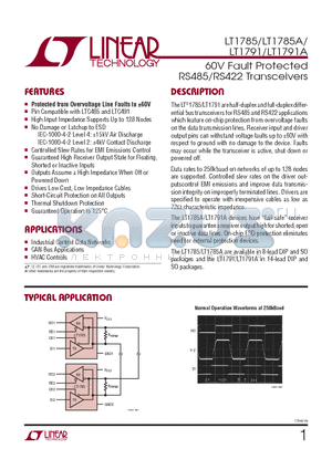 LT1785ACN8-TR datasheet - 60V Fault Protected RS485/RS422 Transceivers
