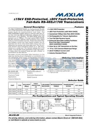 MAX13444E datasheet - a15kV ESD-Protected, a80V Fault-Protected, Fail-Safe RS-485/J1708 Transceivers