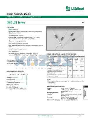 LCE13A datasheet - Silicon Avalanche Diodes - 1500W Axial Leaded Transient Voltage Supressors