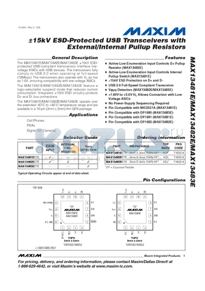 MAX13481E datasheet - a15kV ESD-Protected USB Transceivers with External/Internal Pullup Resistors