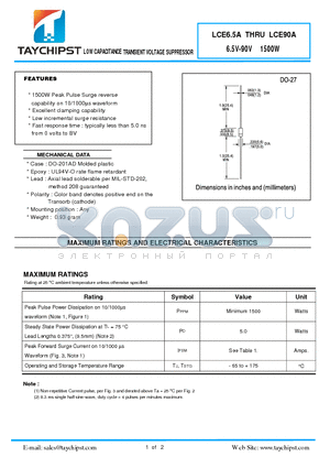 LCE13 datasheet - LOW CAPACITANCE TRANSIENT VOLTAGE SUPPRESSOR