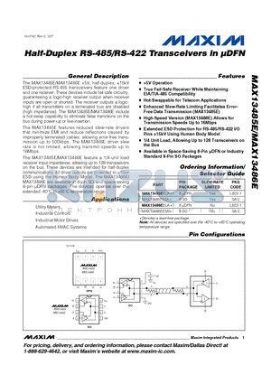 MAX13486EESA+ datasheet - Half-Duplex RS-485/RS-422 Transceivers in uDFN