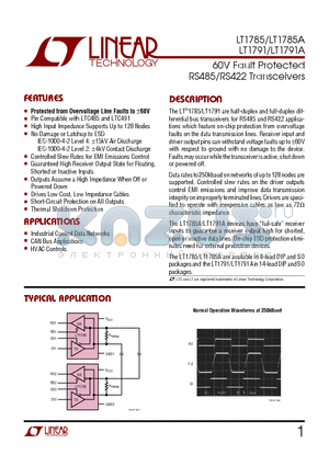 LT1785IS8 datasheet - 60V Fault Protected RS485/RS422 Transceivers