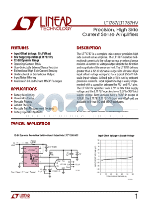 LT1787HVCS8 datasheet - Precision, High Side Current Sense Amplifiers