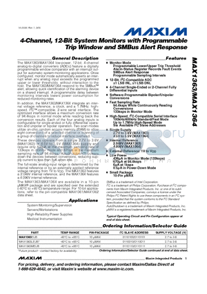 MAX1364MEUB datasheet - 4-Channel, 12-Bit System Monitors with Programmable Trip Window and SMBus Alert Response