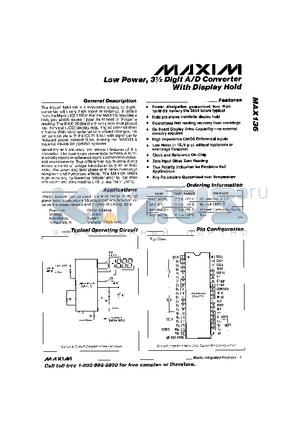 MAX136CPL datasheet - Low Power, 3Digit A/D Converter With Display Hold