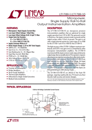 LT1789CS8-1-TRPBF datasheet - Micropower, Single Supply Rail-to-Rail Output Instrumentation Amplifiers