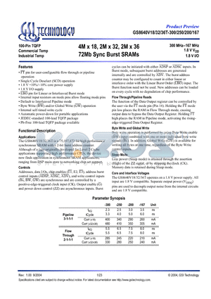 GS8640V32GT-167 datasheet - 4M x 18, 2M x 32, 2M x 36 72Mb Sync Burst SRAMs