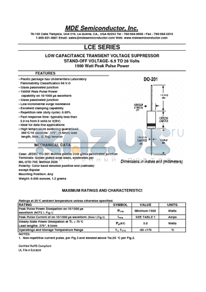 LCE18A datasheet - LOW CAPACITANCE TRANSIENT VOLTAGE SUPPRESSOR