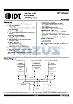 IDT79RV4650-267DPI datasheet - Low-Cost 64-bit RISController w/DSP Capability