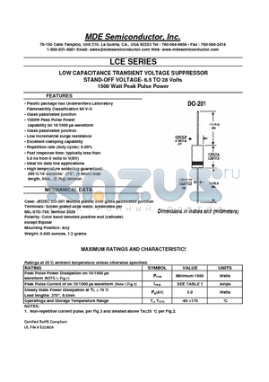 LCE22A datasheet - LOW CAPACITANCE TRANSIENT VOLTAGE SUPPRESSOR