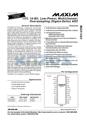 MAX1402CAI datasheet - 5V, 18-Bit, Low-Power, Multichannel, Oversampling Sigma-Delta ADC