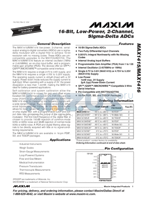 MAX1415 datasheet - 16-Bit, Low-Power, 2-Channel, Sigma-Delta ADCs