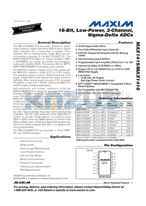 MAX1415ENE datasheet - 16-Bit, Low-Power, 2-Channel, Sigma-Delta ADCs