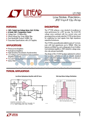 LT1792AIS8 datasheet - Low Noise, Precision, JFET Input Op Amp