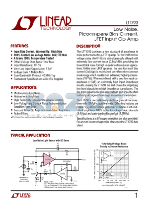 LT1793 datasheet - Low Noise, Picoampere Bias Current, JFET Input Op Amp