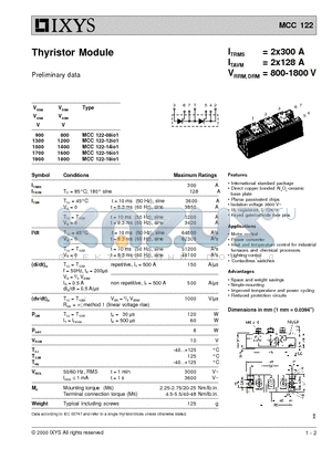 MCC122-08IO1 datasheet - Thyristor Module