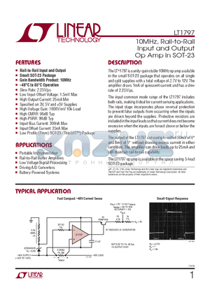 LT1797 datasheet - 10MHz, Rail-to-Rail Input and Output Op Amp in SOT-23