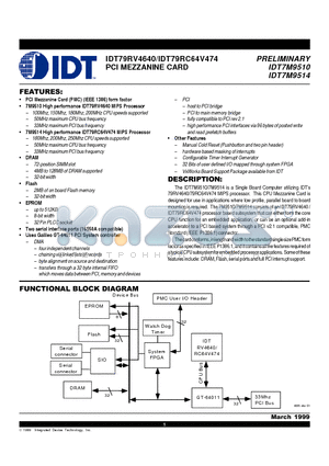 IDT7M9510SR180M datasheet - IDT79RV4640/IDT79RC64V474 PCI MEZZANINE CARD