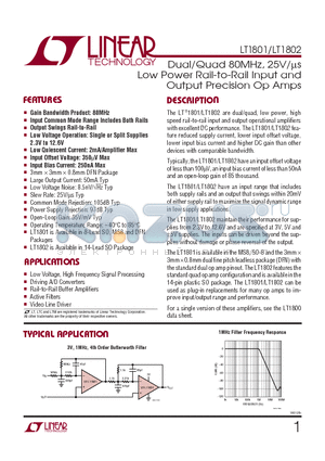 LT1801IDD datasheet - Dual/Quad 80MHz, 25V/ls Low Power Rail-to-Rail Input and Output Precision Op Amps